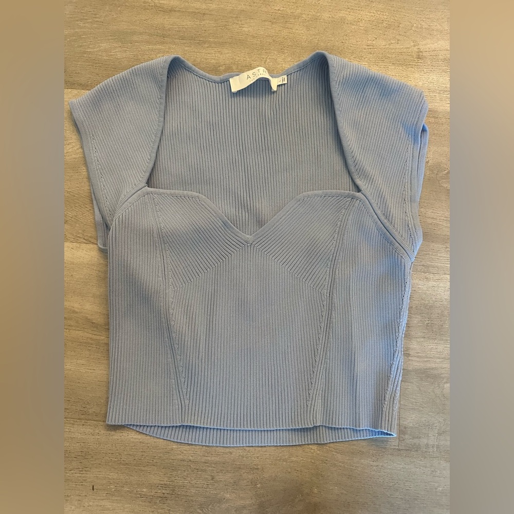 Astr Light Blue Ribbed Bodysuit
